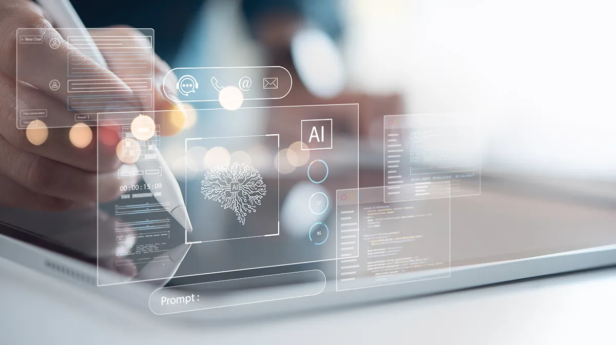 Künstliche Intelligenz und digitale Benutzeroberflächen Interaktion mit virtuellen AI-Oberflächen auf einem digitalen Gerät